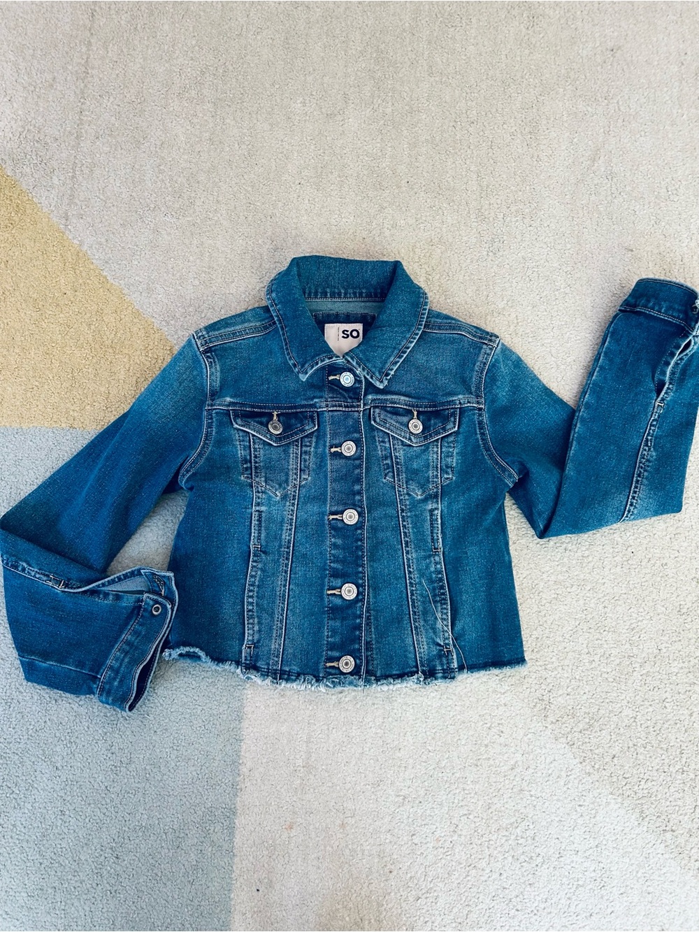SO Girls Dark Blue Denim Jacket with Frayed Hem
